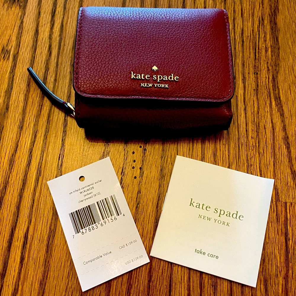 NWT: Kate Spade Tri-Fold Continental Wallet in Cherrywood $129